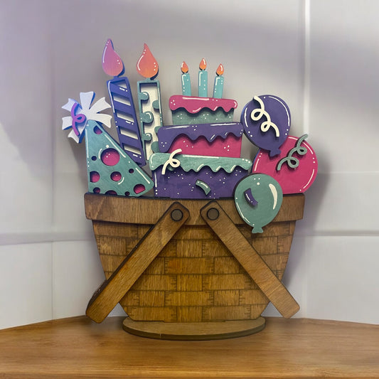 Interchangeable Birthday Themed Decor for Weaved Basket