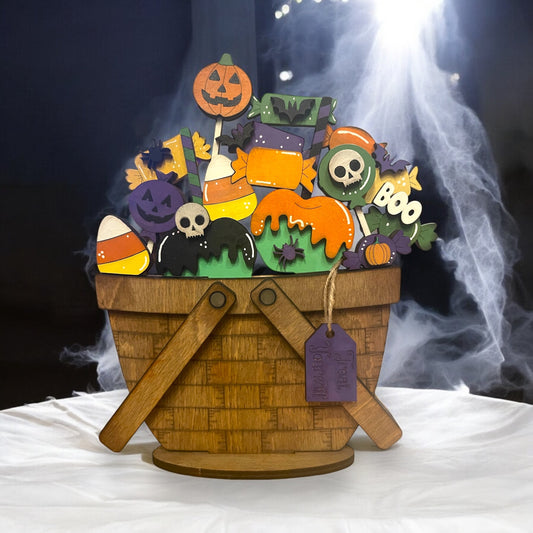 Interchangeable Halloween Candy Theme Decor for Weaved Basket