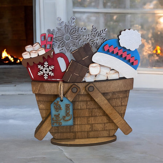 Interchangeable Hot Cocoa Theme Decor for Weaved Basket