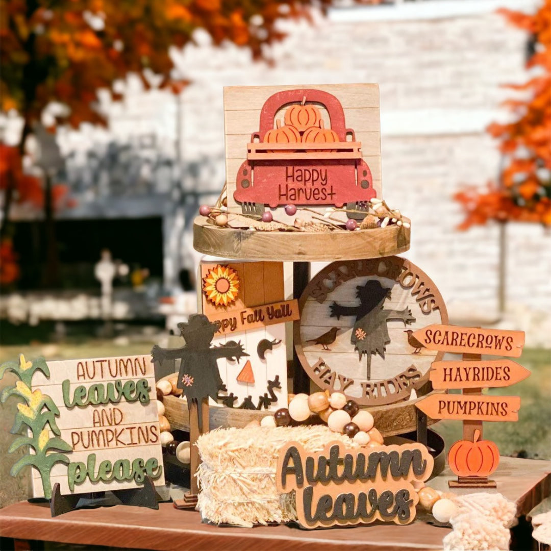 Autumn Leaves and Pumpkins Please Tier Tray Set