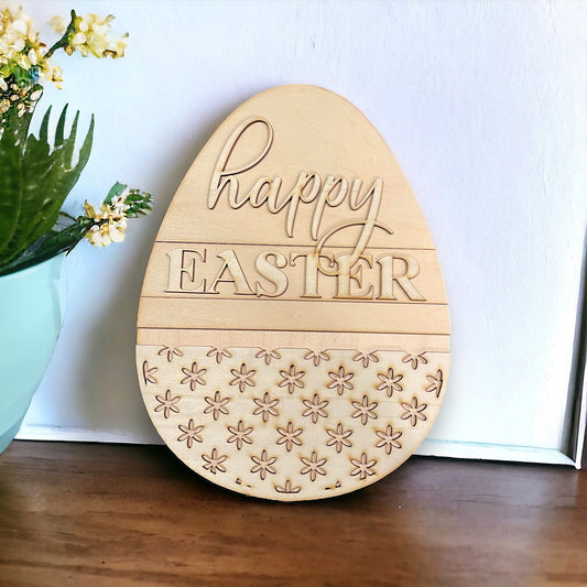 Happy Easter Egg Shaped Sign With Stand